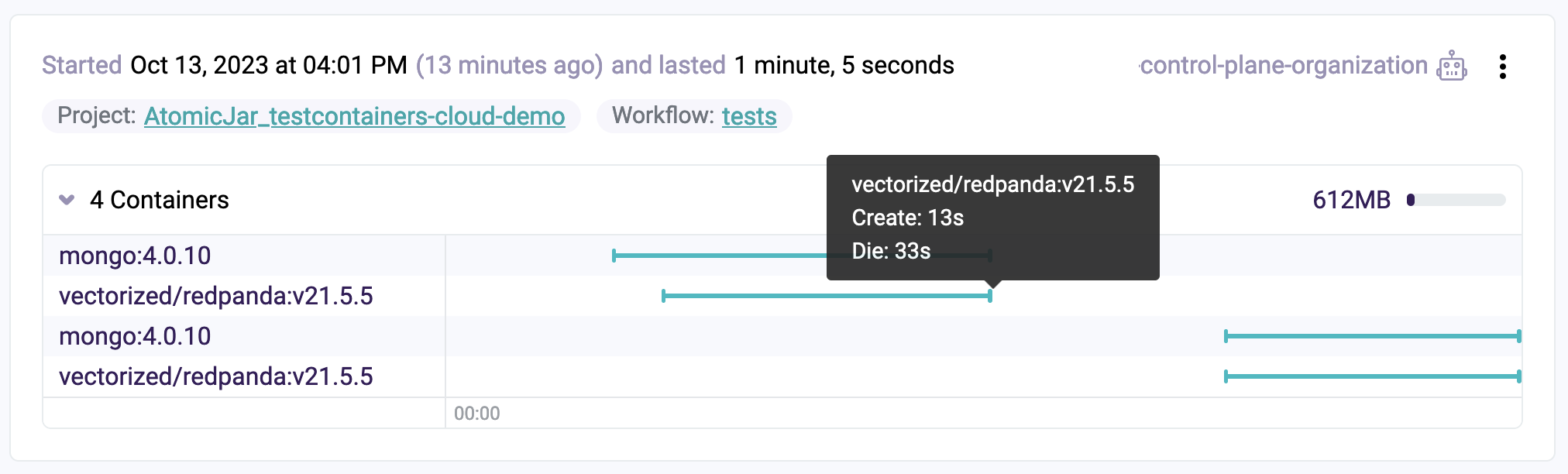 Testcontainers Desktop dashboard session